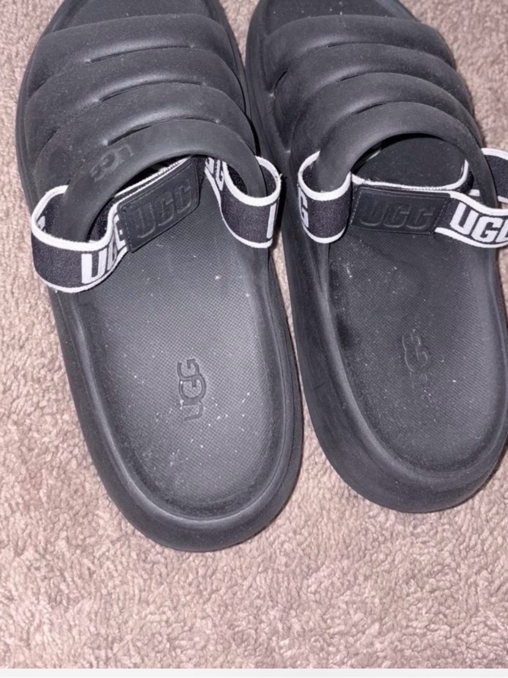 UGG Sport Yeah Black Logo Strap Sandals